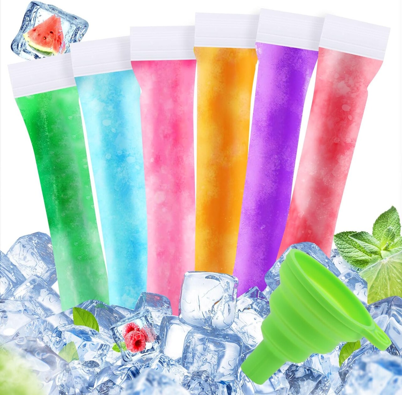 160 Disposable Popsicle Bags with Funnel – BPA-Free Ice Pop Molds with Double Zipper, Reusable Sticks for DIY Yogurt, Juice & Smoothies (1.96"x7.87") – Perfect for Family & Party Snacks